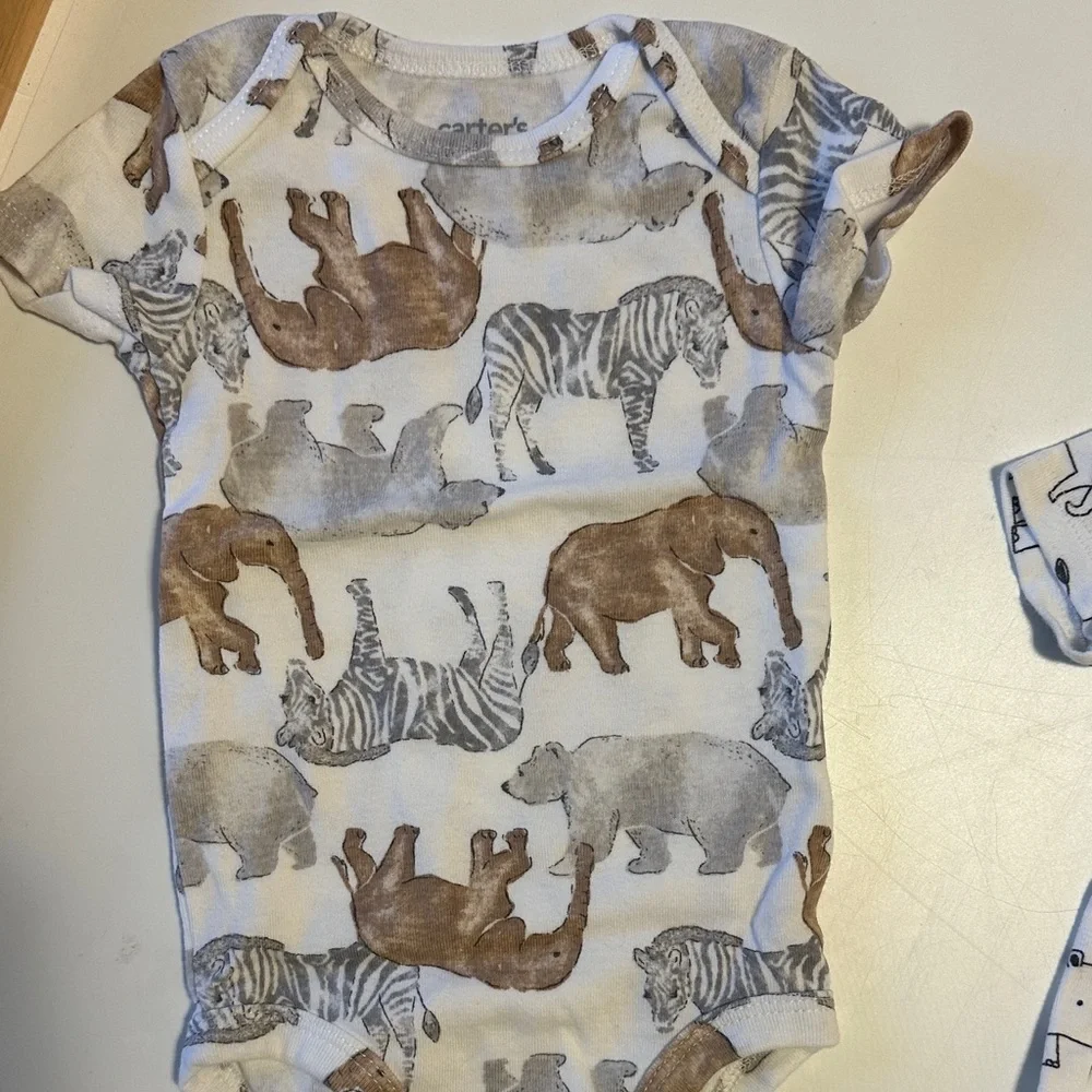 Carter's Animal Print and Solid Bodysuits - Blue, Brown, White